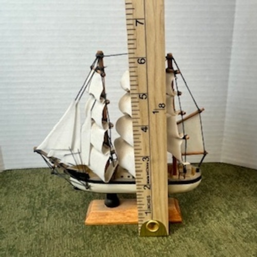Vintage Wooden Tall Ship Model Nautical Decor White Sails 3-Mast Schooner - Picture 8 of 8
